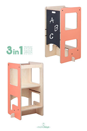 Flip | Terra Cotta 3'ü 1 Arada Öğrenme Kulesi & Aktivite Masası & Yazı Tahtası Turuncu Rengi