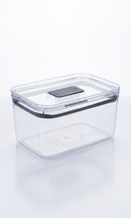 Fresh Hava Geçirmez Dikdörtgen Plastik Erzak Kabı 1000 ml - Vakumlu Tek Tuş Kapaklı Şeffaf Plastik Bakliyat, Un ve Şeker Saklama Kabı, BPA İçermez (10,5x16x9cm)