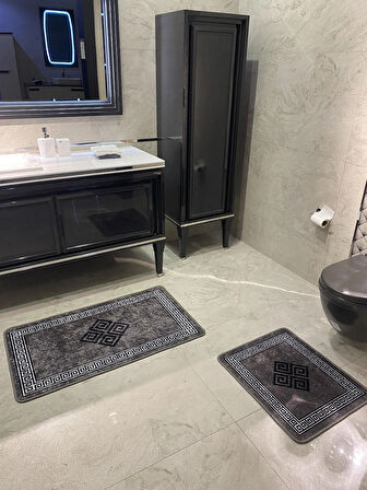Losarina 2'li Lateks Taban Banyo Paspas Takımı (60X100 - 60X50) Gri