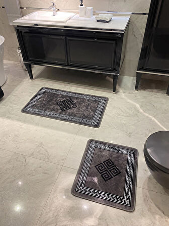 Losarina 2'li Lateks Taban Banyo Paspas Takımı (60X100 - 60X50) Gri
