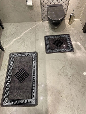 Losarina 2'li Lateks Taban Banyo Paspas Takımı (60X100 - 60X50) Gri