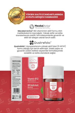 Erbatab Vitamin B12- Folik Asit B9-Metilkobalamin-Metilfolat