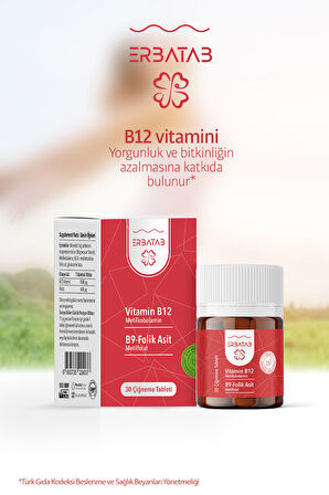 Erbatab Vitamin B12- Folik Asit B9-Metilkobalamin-Metilfolat
