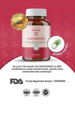 Erbatab Magnezyum 3 lü Form (Bisglisinat, Sitrat, Malat) & Vitamin B2 , B3 , B6 - 60 Kapsül