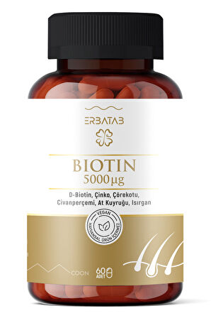 Erbatab Biotin (Çinko Çörekotu Civan Perçemi At Kuyruğu Isırgan Ekstresi) 60 Kapsül