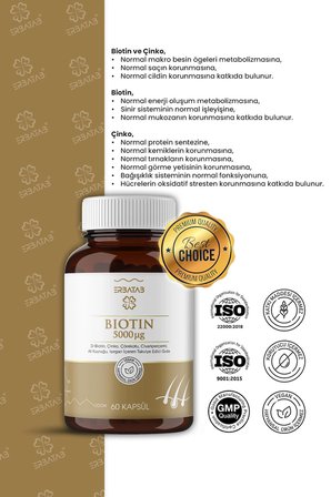 Erbatab Biotin (Çinko Çörekotu Civan Perçemi At Kuyruğu Isırgan Ekstresi) 60 Kapsül