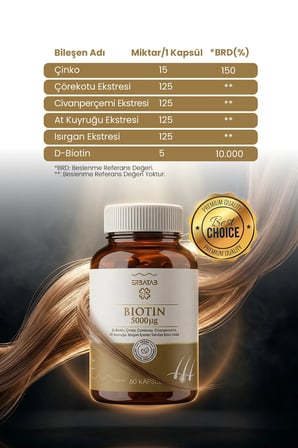 Erbatab Biotin (Çinko Çörekotu Civan Perçemi At Kuyruğu Isırgan Ekstresi) 60 Kapsül