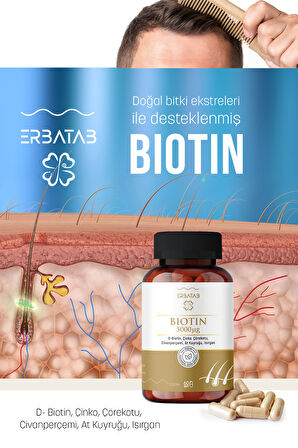 Erbatab Biotin (Çinko Çörekotu Civan Perçemi At Kuyruğu Isırgan Ekstresi) 60 Kapsül