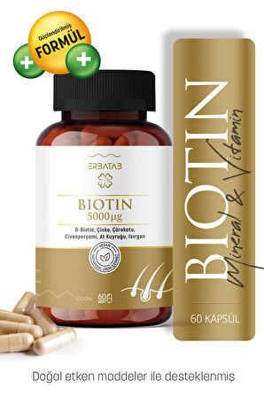Erbatab Biotin (Çinko Çörekotu Civan Perçemi At Kuyruğu Isırgan Ekstresi) 60 Kapsül