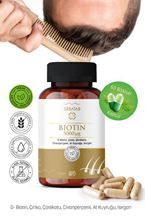 Erbatab Biotin (Çinko Çörekotu Civan Perçemi At Kuyruğu Isırgan Ekstresi) 60 Kapsül