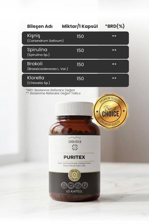 Erbatab Puritex (Kişniş - Spirulina - Brokoli - Klorella) 60 Kapsül