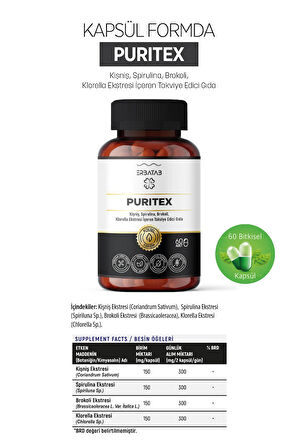 Erbatab Puritex (Kişniş - Spirulina - Brokoli - Klorella) 60 Kapsül