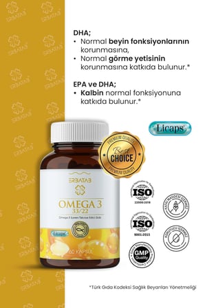 Erbatab Omega 3 - Balık Yağı - Hava Sızdırmaz, Okside Olmayan Licaps omega3 60 Kapsül