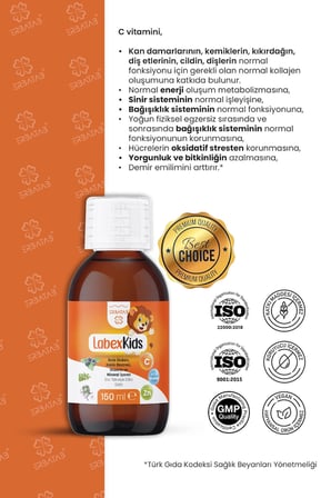 Erbatab Labex Kids Çinko Kekik Beta Glukan Karamürver Çocuk Multivitamin Şurup 150 ML