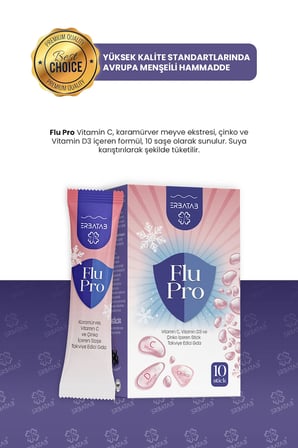 Erbatab Flu-Pro Vitamin C Vitamin D3  Çinko Ve Karamürver Ekstresi 10 Stick