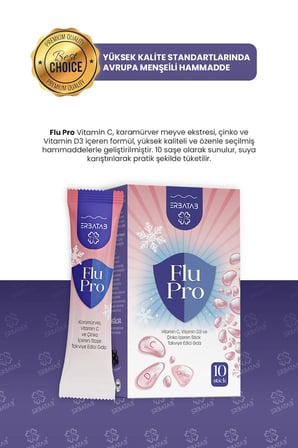Erbatab Flu-Pro Vitamin C Vitamin D3  Çinko Ve Karamürver Ekstresi 10 Stick