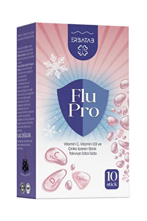 Erbatab Flu-Pro Vitamin C Vitamin D3  Çinko ve Karamürver Ekstresi 10 Stick