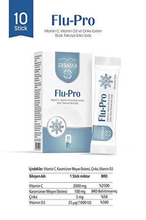 Erbatab Flu-Pro Vitamin C Vitamin D3  Çinko ve Karamürver Ekstresi 10 Stick