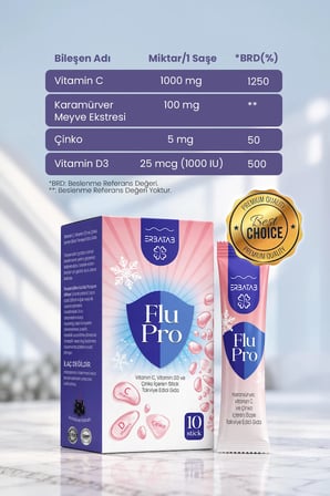 Erbatab Flu-Pro Vitamin C Vitamin D3  Çinko Ve Karamürver Ekstresi 10 Stick