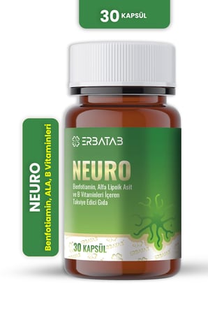 Neuro Benfotiamin, Alfa Lipoik Asit B1, B5, B6, bB2 Vitaminleri Içeren Takviye Edici Gıda – 30 Kapsül