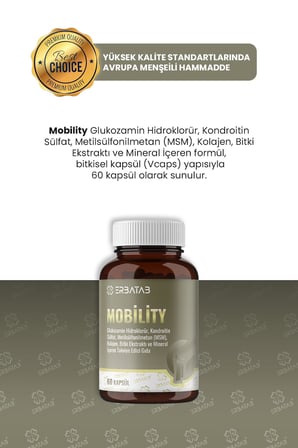 Erbatab Mobility Takviye Edici Gıda Glukozamin, Kondroitin, MSM, Kolajen, Boswellia ve Mineral İçeren 60 Kapsül