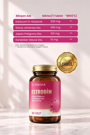 Erbatab Estrodim | 100 mg DIM | Kalsiyum D-Glukarat | Savoy Lahanası | Japon Poligonu | 60 Tablet