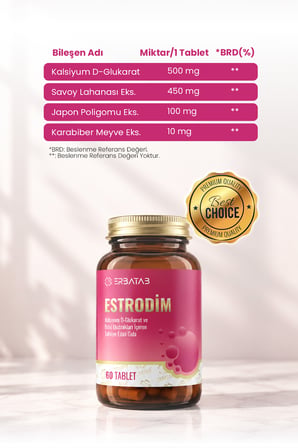 Erbatab Estrodim | 100 mg DIM | Kalsiyum D-Glukarat | Savoy Lahanası | Japon Poligonu | 60 Tablet