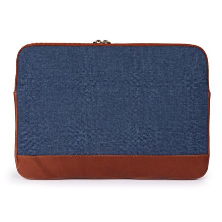 RexOwl Deri & Kanvas Laptop Case 16'' - Taba / Kot Mavi