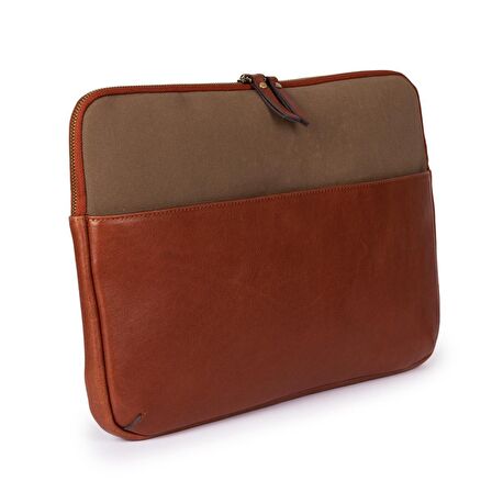 RexOwl Deri & Kanvas Laptop Case 16'' - Taba / Haki