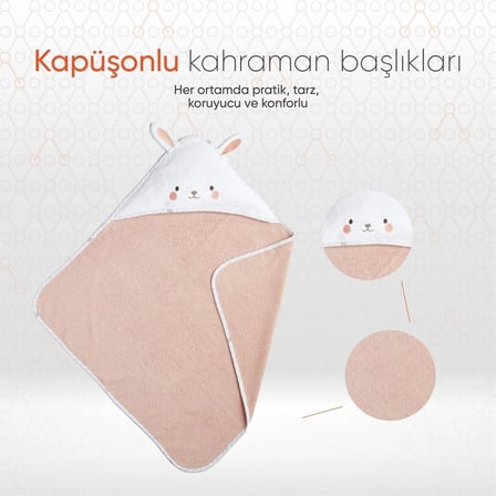 Gezenbebe Hero Karakterli Bebek Kundak Yıkama Havlusu 75X75 Bunny
