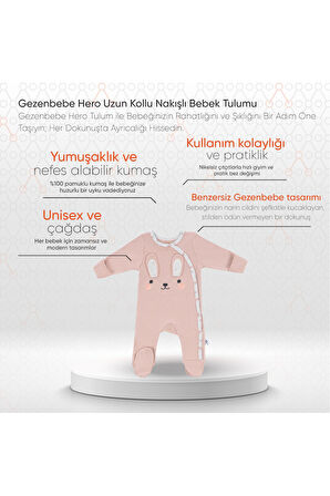 Gezenbebe Hero Uzun Kollu Nakışlı Bebek Tulumu