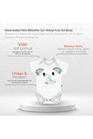 Gezenbebe Hero Bebekler İçin Nakışlı Kısa Kol Body