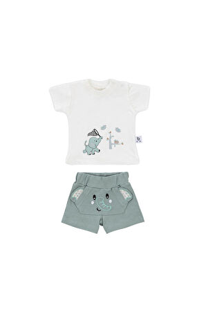 Gezenbebe Hero Kısa Kol Desenli Bebek T-Shirt ve Nakışlı Şort Seti