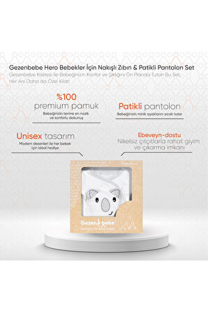 Gezenbebe Hero Bebekler İçin Nakışlı Zıbın ve Patikli Pantolon Set