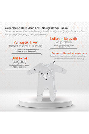 Gezenbebe Hero Uzun Kollu Nakışlı Bebek Tulumu