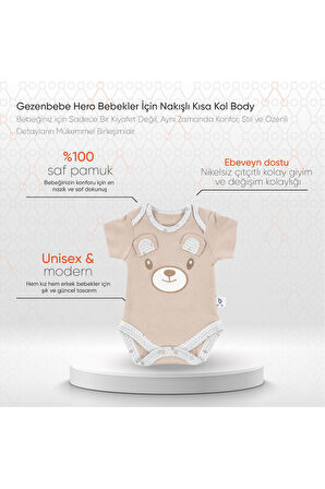 Gezenbebe Hero Bebekler İçin Nakışlı Kısa Kol Body
