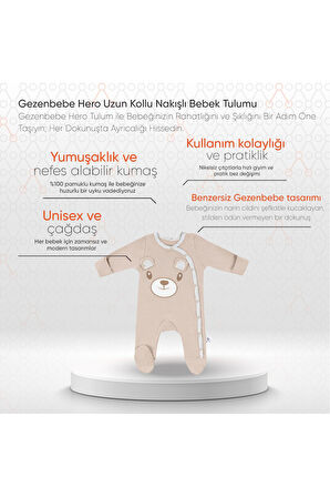Gezenbebe Hero Uzun Kollu Nakışlı Bebek Tulumu