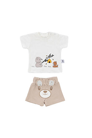Gezenbebe Hero Kısa Kol Desenli Bebek T-Shirt ve Nakışlı Şort Seti