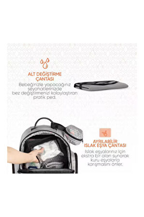 Gezenbebe Çok Fonksiyonlu Anne Baba ve Bebek Bakım Sırt Çantası Grey 