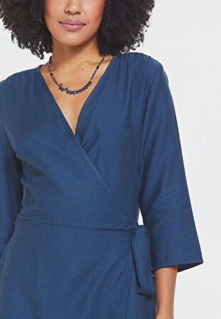 Mini Kruvaze Bohem Elbise Mavi | M