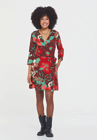 Mini Kruvaze Bohem Elbise Kırmızı | M