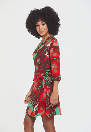 Mini Kruvaze Bohem Elbise Kırmızı | M