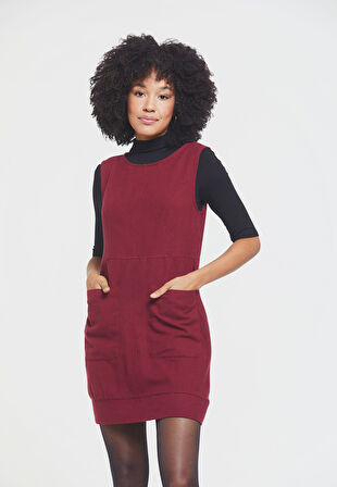 Mini Pamuklu Jile Elbise Bordo | L