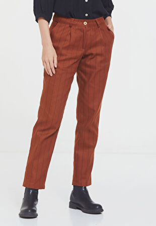 Çizgili Rahat Kesim Şık Bohem Pantolon Turuncu | M