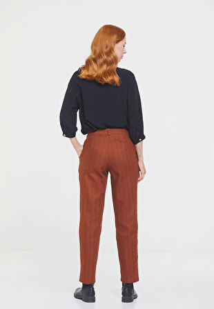 Çizgili Rahat Kesim Şık Bohem Pantolon Turuncu | M