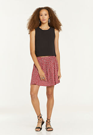 Sıfır Yaka Kolsuz Bohem Kısa Bluz Siyah | XL