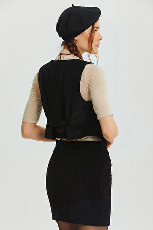 Bohem Tarz V Yaka Klasik Kesim Kadın Yelek Siyah | M