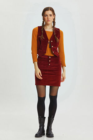 Bohem Tarz V Yaka Klasik Kesim Kadın Yelek Bordo | L