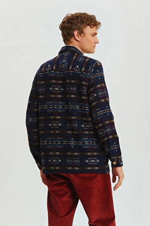 Etnik Desenli Kışlık Erkek Gömlek Lacivert | S