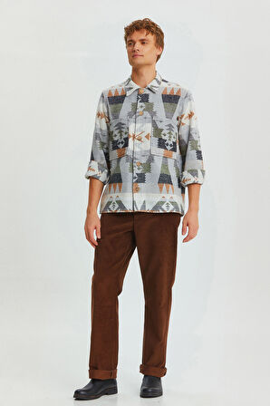 Etnik Desenli Kışlık Erkek Gömlek Kahverengi | S